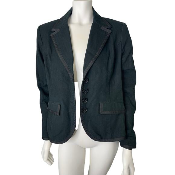 Merona Size M Black Blazer with Satin Trim and Dark Green Undertones - Picture 2 of 9